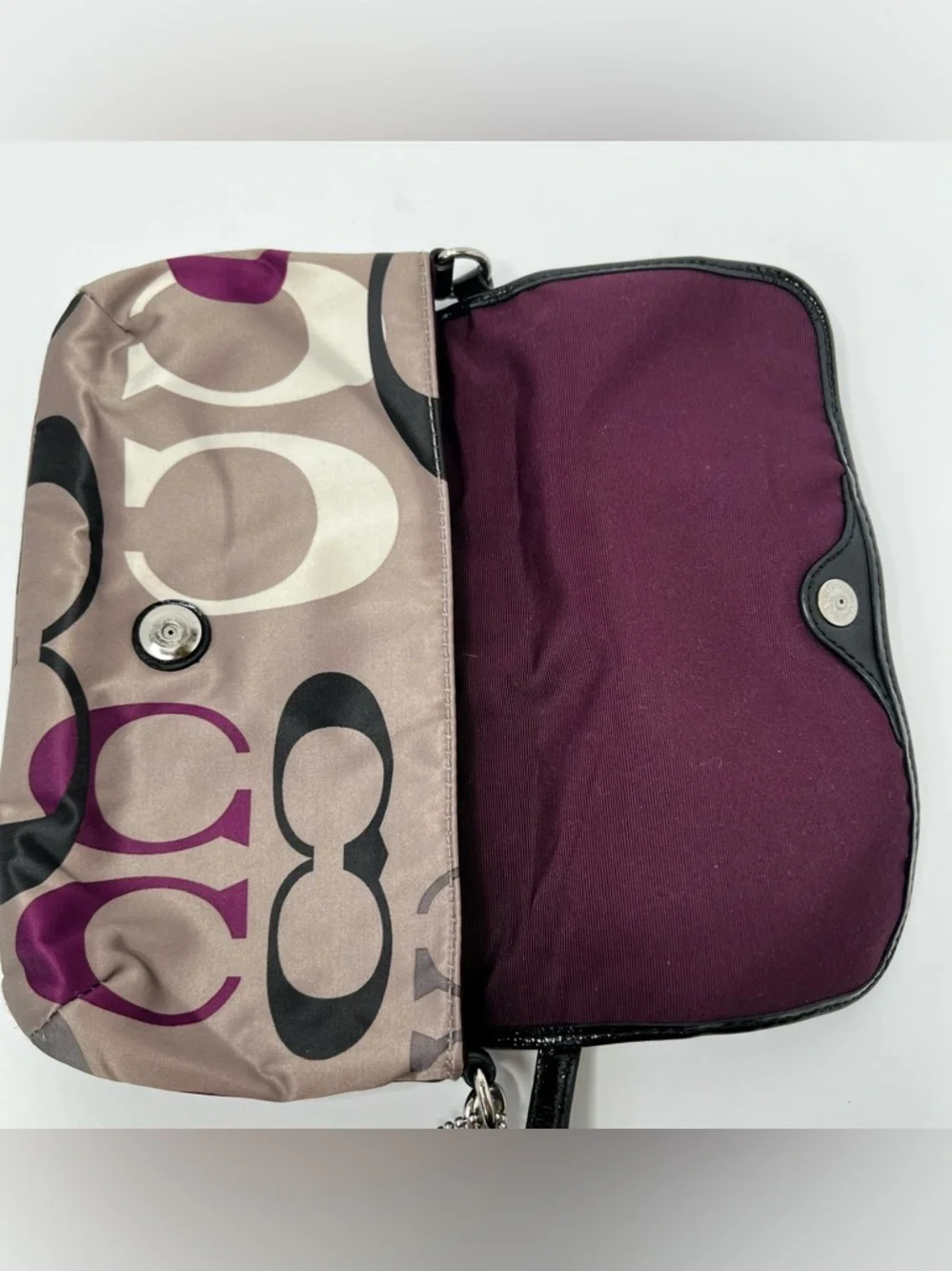 Coach Ashley Multicolored Purple Gray Satin Mini Clutch Bag Purse C Logo Y2K